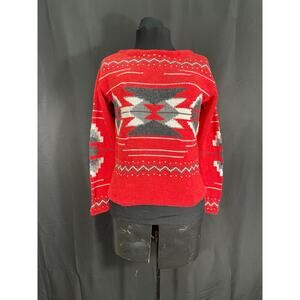 Vintage LRL Lauren Jeans Co Ralph Lauren, Red Aztec Red Cotton Sweater, Woman's